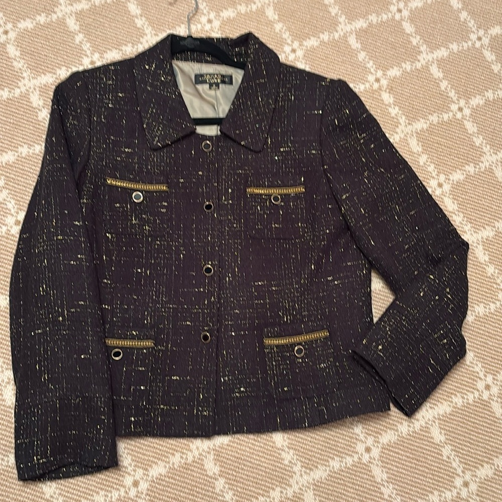 Tahari dressy tweed jacket with gold chain and button details